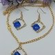 WW ЗЛ-25/15-СЦ Набор "Синий камень в ромбе": Цепочка с кулоном + серьги. Цвет: золото